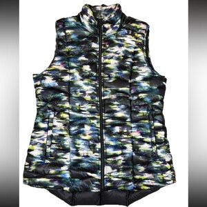 Tangerine Womens Vest Jacket Puffer Down Zip Black Tie Dye Watercolor Size L